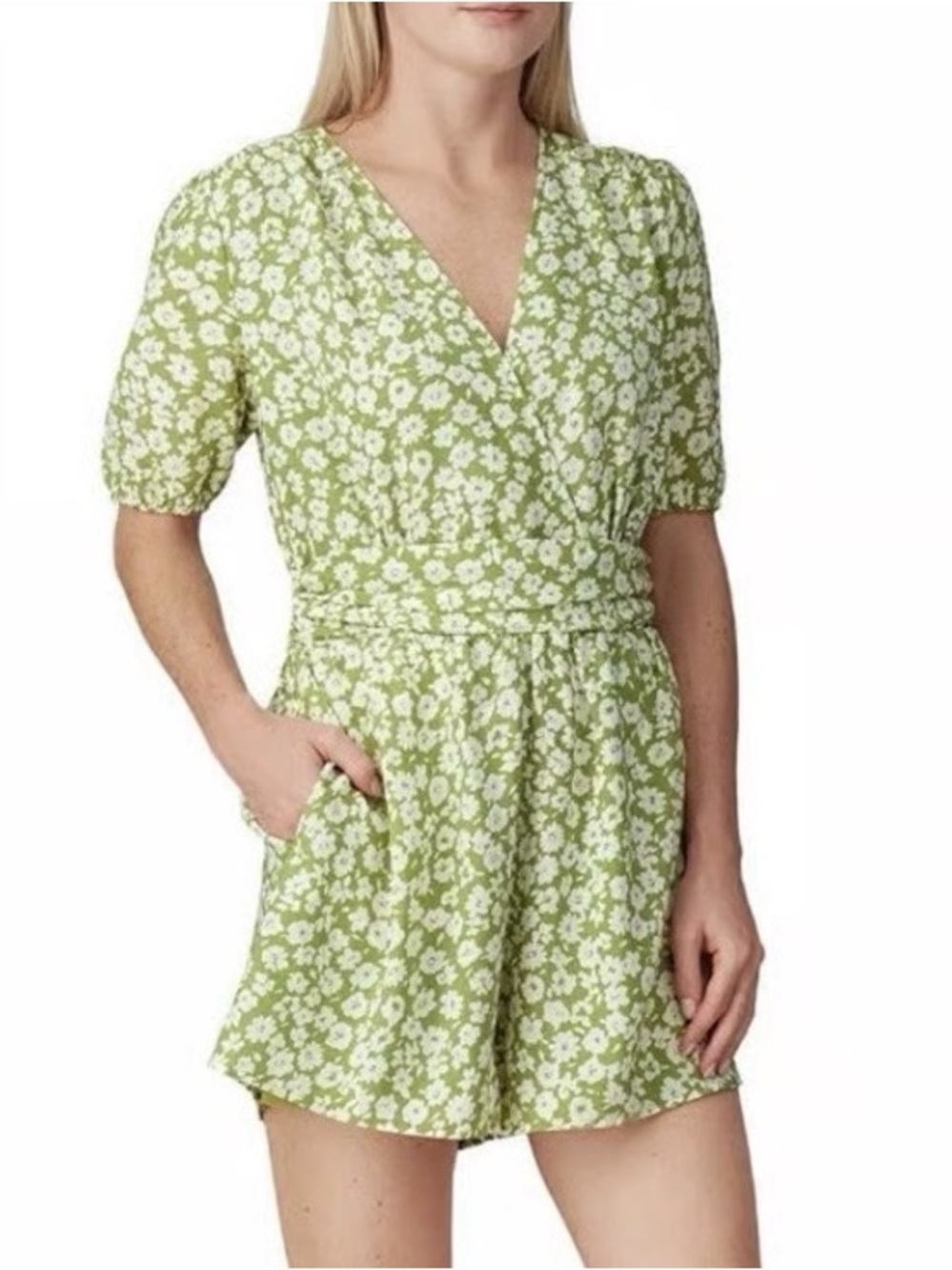 heartloom Green & White Floral V-Neck Romper